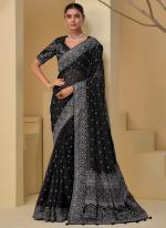 Italian Silk Black Wedding Wear Moti Work Saree